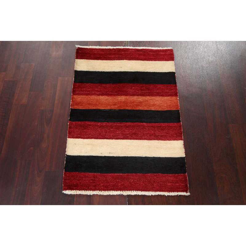 Tapis rouge en laine noué à la main de conception unique 2 pi 2 po x 3 pi 0 po Artirio