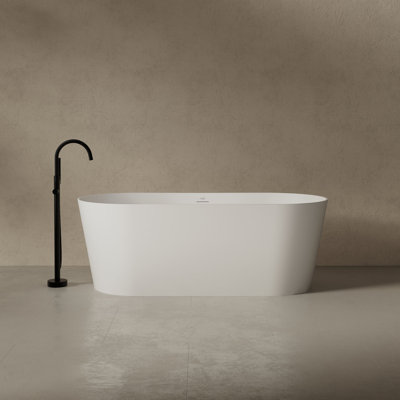 Monblari 65" X 28" Solid Surface Freestanding White Soaking Bathtub With Overflow And Pop-Up Drain For Bathroom