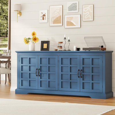 Buffet 70 po en bois, buffet de style campagnard avec 4 portes et tablettes réglables, armoire de rangement pour bar et café pour la cuisine et le salon