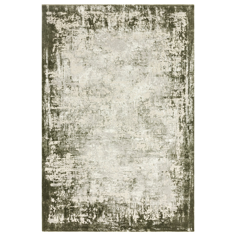 Abrienne Soft Shiny Border Green/Grey Rug, Rectangle 160 x 230cm