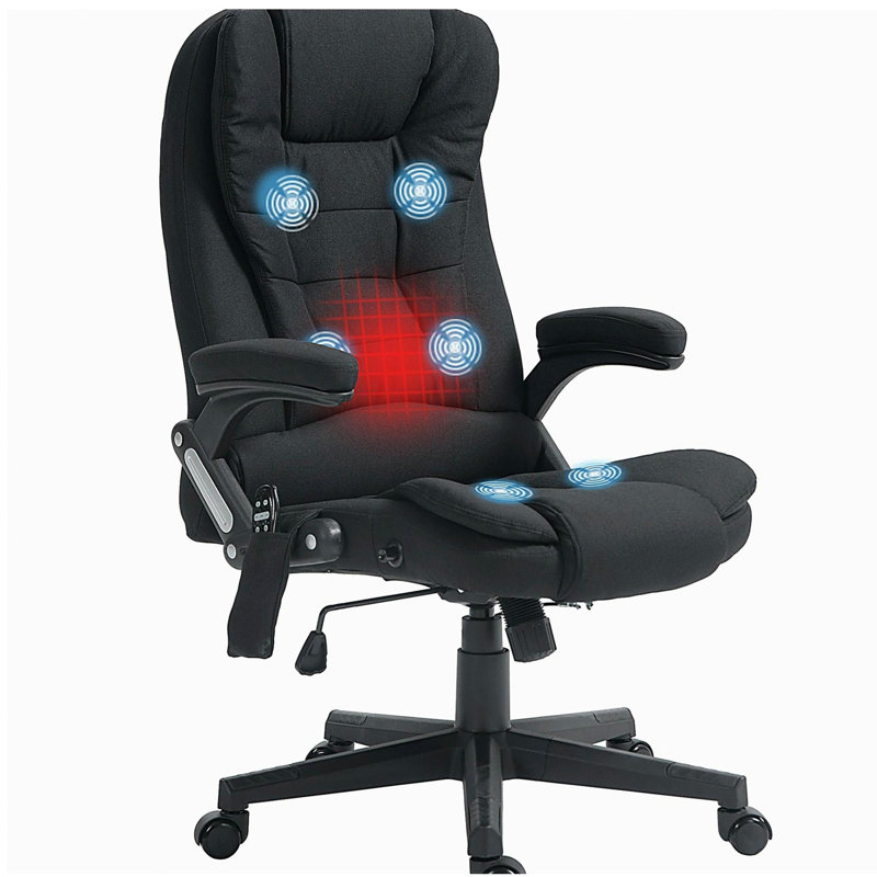 Fauteuil de bureau vibrant à 6 points avec massage lombaire noir chauffant