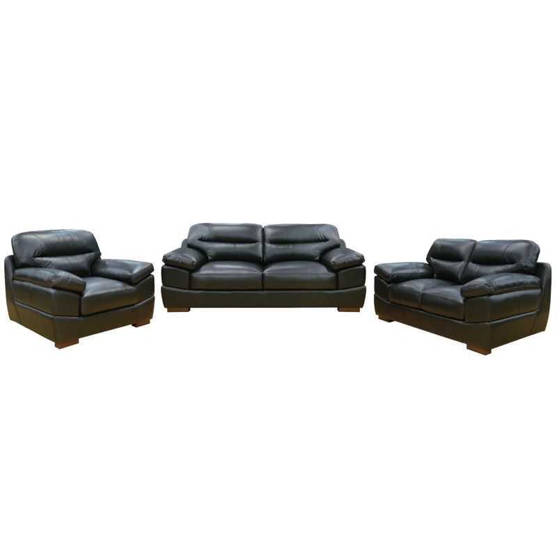 Jayson 3 - Piece Living Room Set, Black Genuine Leather
