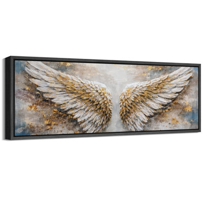 «White Gold Angel Wings», impression élégante sur toile abstraite, impression sur toile encadrée
