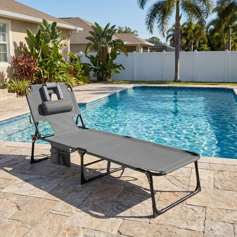 Foldable Outdoor Tanning Chair With Face And Arm Cutout Holes For Beach Poolside Backyard Sunbathing Use, Gray