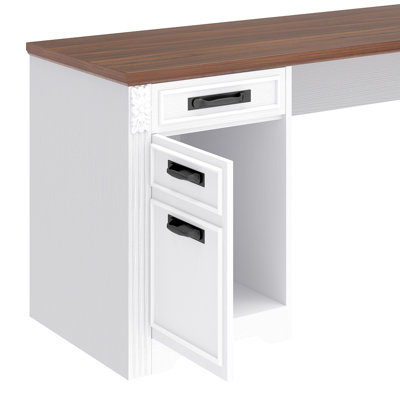  Bureau de direction en L Farmhouse de 60 po avec tiroirs, bureau à domicile avec plateau relevable et station de charge