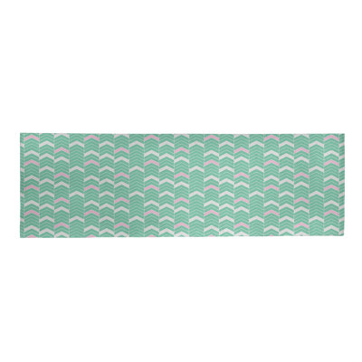 Tapis vert clair / rose doublé à chevrons