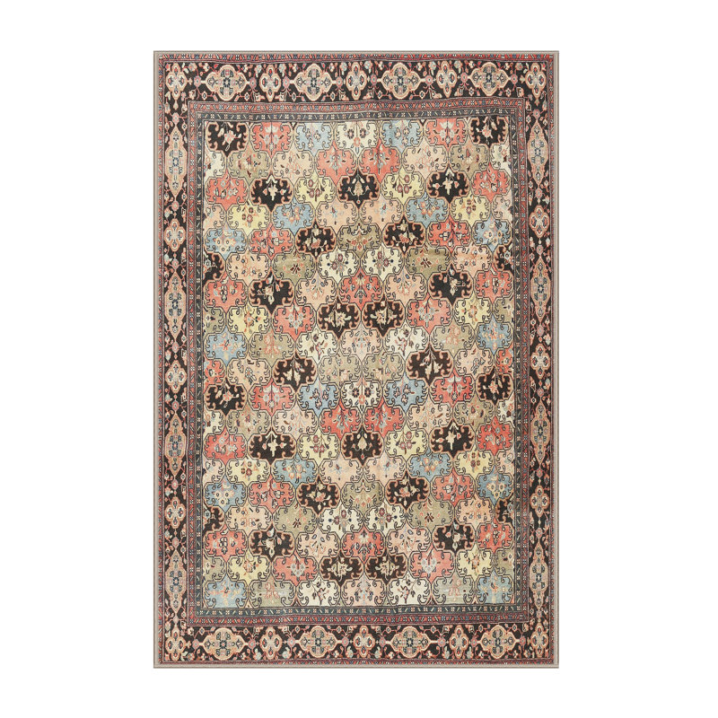 Tapis brun / bleu / rouge, Rectangle 5 pi x 7 pi