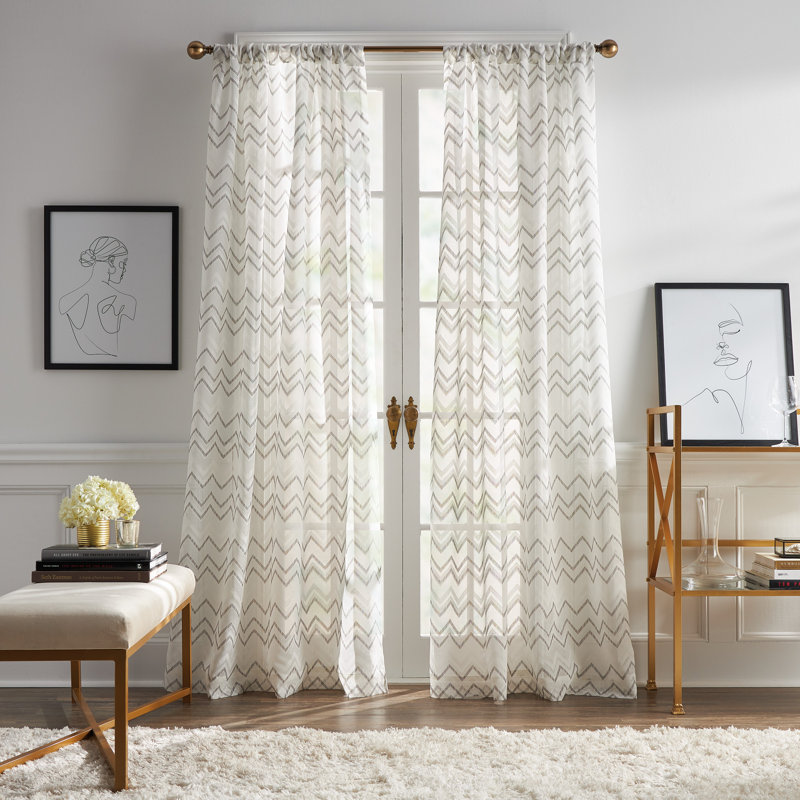 Paire de rideaux transparents Simone, Noir / blanc, L 50 po x L 84 po