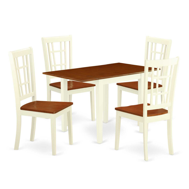 Solid Wood Top Dining Table Set, Babeurre / Cerisier, Babeurre, Cinq articles : 1 table, 4 chaises