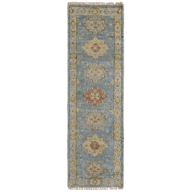 Nacy Wool Oriental Area Rug, Blue, Runner 2'6" x 8'