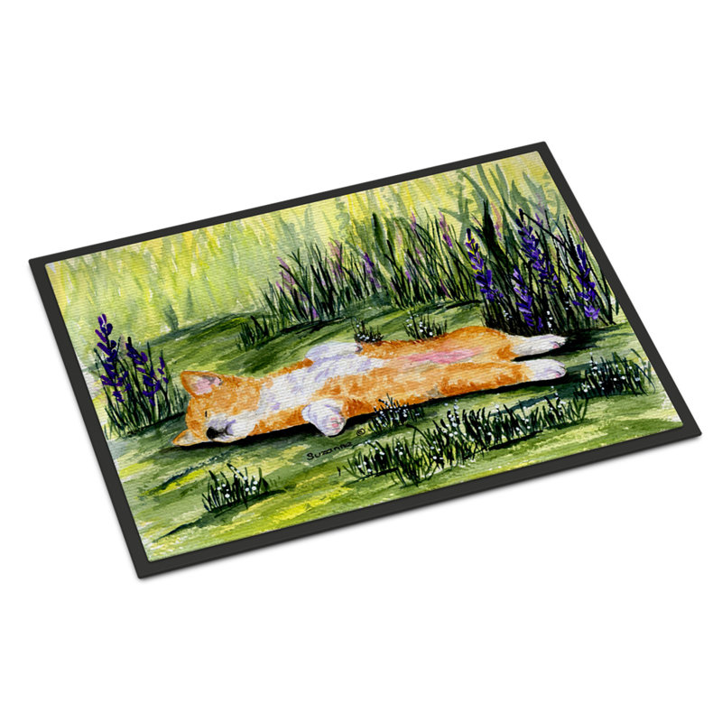 Tapis de porte d’intérieur anti-dérapant corgi, Rectangle 1 pi 6 po x 2 pi 3 po