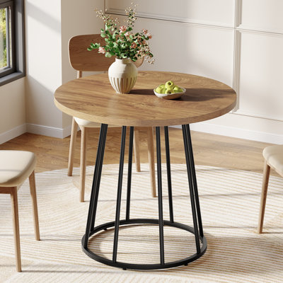 Round Dining Table For 2-4, Small Kitchen Dinner Table With Metal Base For Dining Room, Living Room, Apartment, Office, Restaurant by Ebern Designs