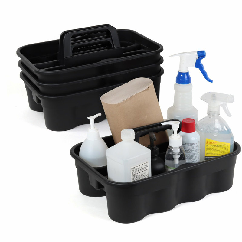 Ultimate CleanPro Portable Caddy Set - 4 Pack Black Organizer with Handle for Efficient Cleaning Supplies Storage