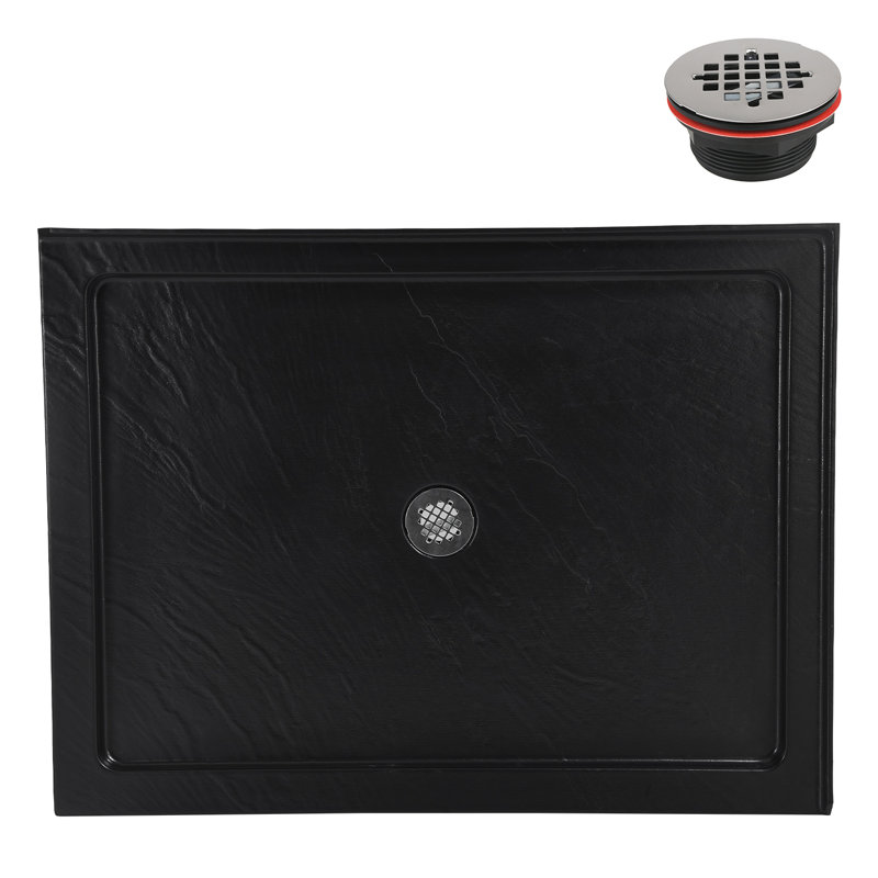 Streamline 48 in. x 36 in. Corner Acrylic Shower Base in Matte Black with Center Drain, Drain Included, Matte Black, Center