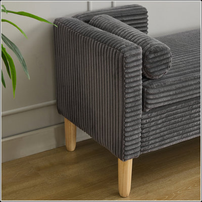 Banc de rangement à dossier rabattable en velours côtelé 64,7 pouces avec accoudoirs et pieds en bois d'hévéa