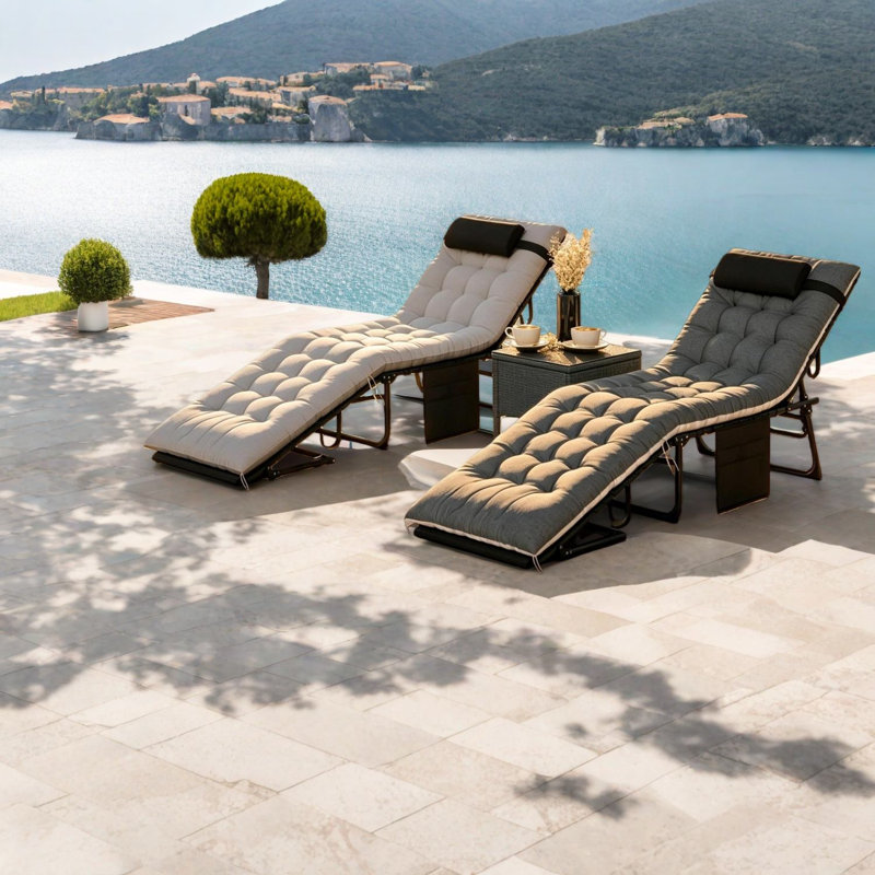 Adjustable Patio Chaise Lounges, Steel Portable Modern Set For Pool