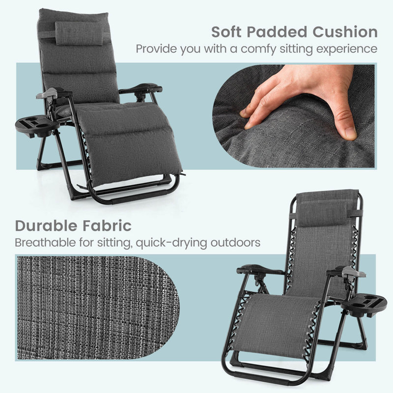 Fauteuil inclinable pliable avec porte-gobelet Arlmont & Co., Gris