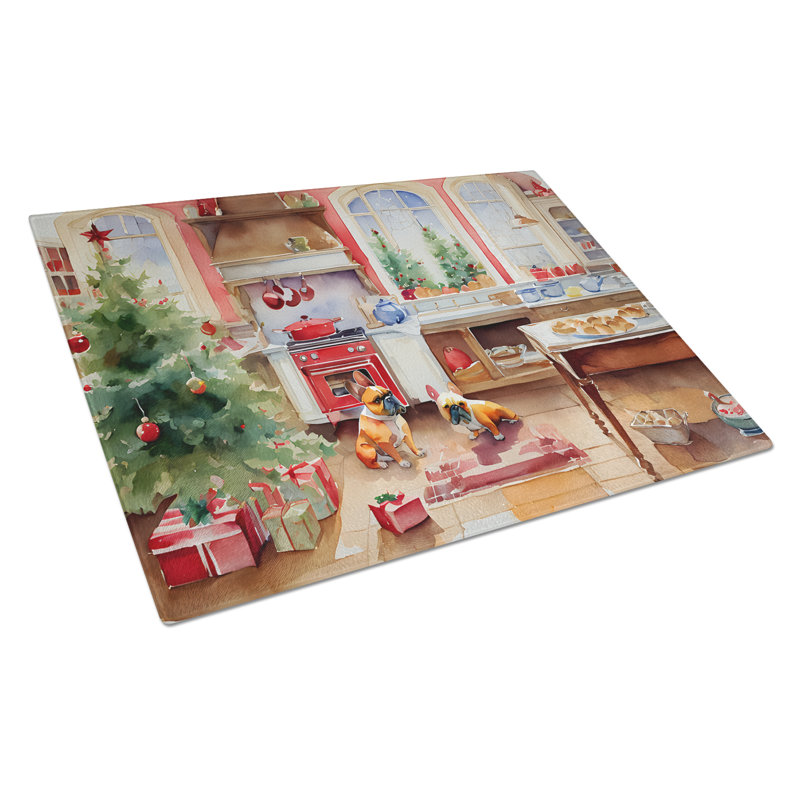 French Bulldog Christmas Cookies Glass Cutting Board