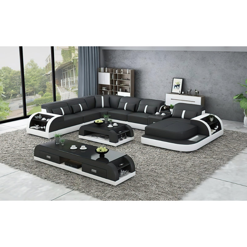 Canapé modulaire avec table basse Anto, Noir, Face à la droite