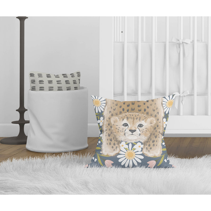 Lil Lying Leopard Flowers Slate Pillow, 26" H x 26" W