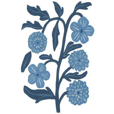 Blue Folk Florals I On Canvas by June Erica Vess Print