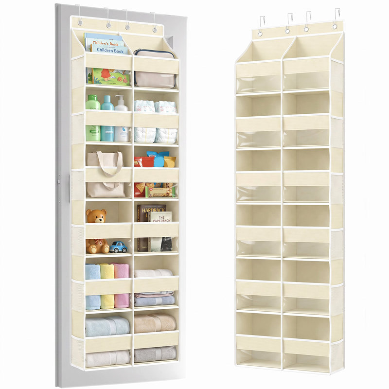 Organisateur de porte suspendu à 6 niveaux et 12 compartiments, capacité de 36 kg, avec fenêtre transparente, beige, Beige