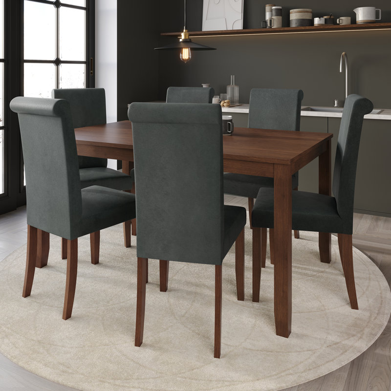 Chaise de salle à manger en bois avec table L 59 po Colwell, 7 pièces : table, 6 chaises, Gris clair