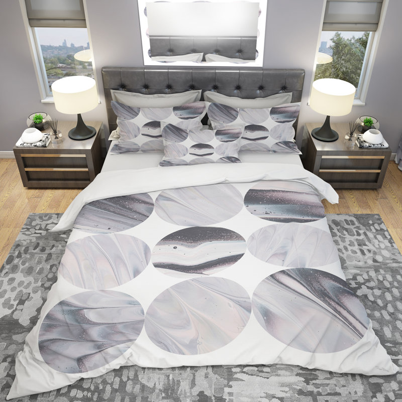 Modern & Contemporary Polyester Geometric Shapes Duvet Cover, King Duvet Cover + 2 Shams