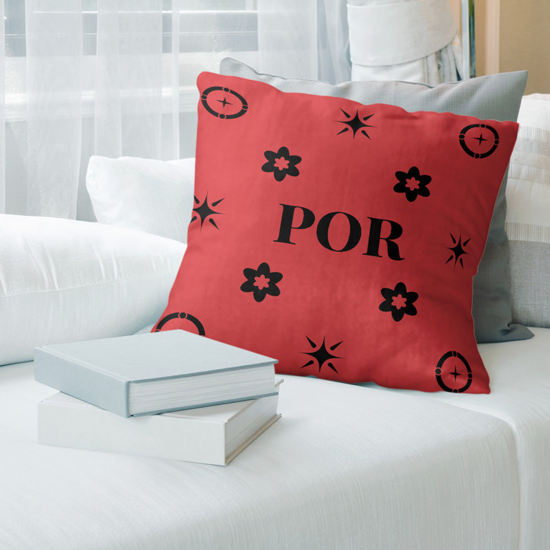 Coussin en coton Portland, Portland noir / rouge / blanc, H 14 po x l 14 po