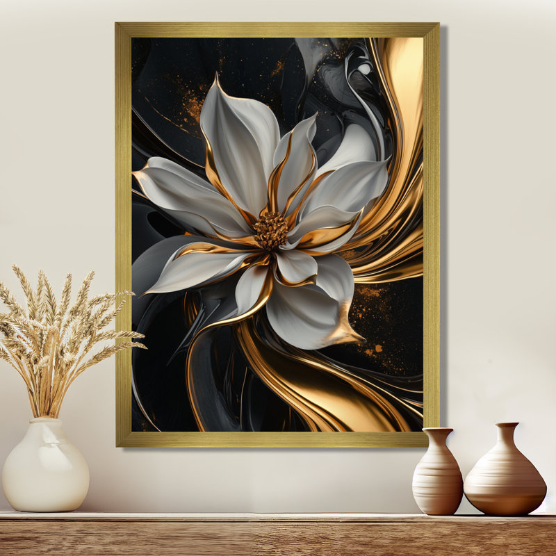 Mollie - art mural floral, H 40 po x l 30 po, Reproduction encadrée d'une seule photo, Doré