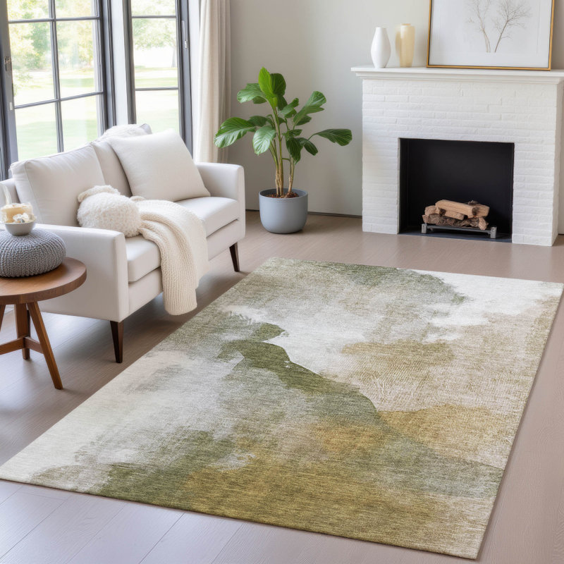 Tapis vert intérieur / extérieur lavable à la machine Xhevrie, Rectangle 9 pi x 12 pi