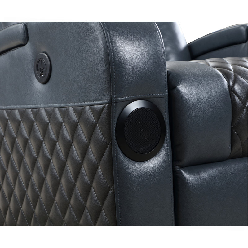Fauteuil inclinable électrique en cuir bleu et noir avec Bluetooth, chargeur sans fil et porte-gobelet