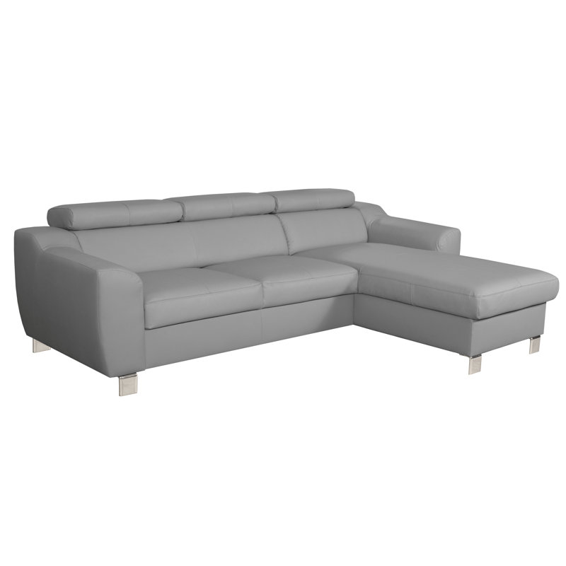 Alford Faux Leather Corner Sofa with Sleeping Function and Storage, Grey, Right Hand Facing