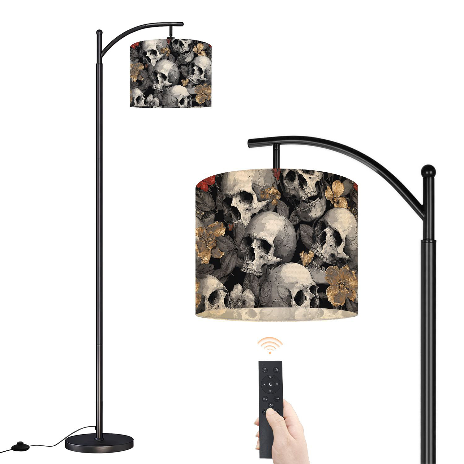 Latitude Run® Arc Floor Lamp Seamless Skulls Flowers Floor Lamps with ...