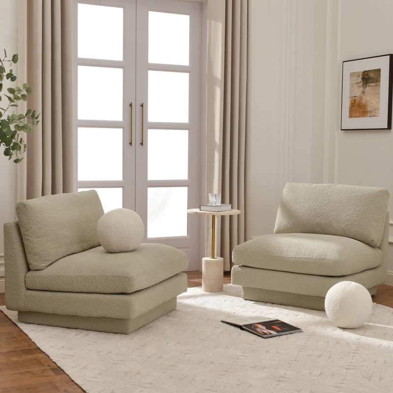 Woolf Modern Boucle Upholstered Slipper Chair (Set of 2), Oatmeal