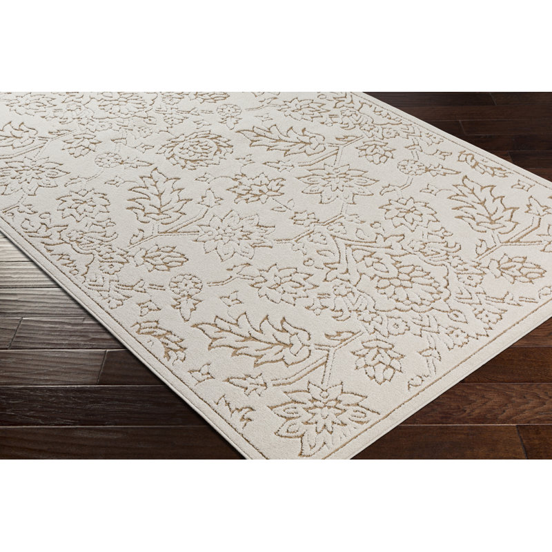 Tapis gris floral tissé à la machine 2 pi x 2 pi 11 po, Rectangle 6 pi 7 po x 9 pi