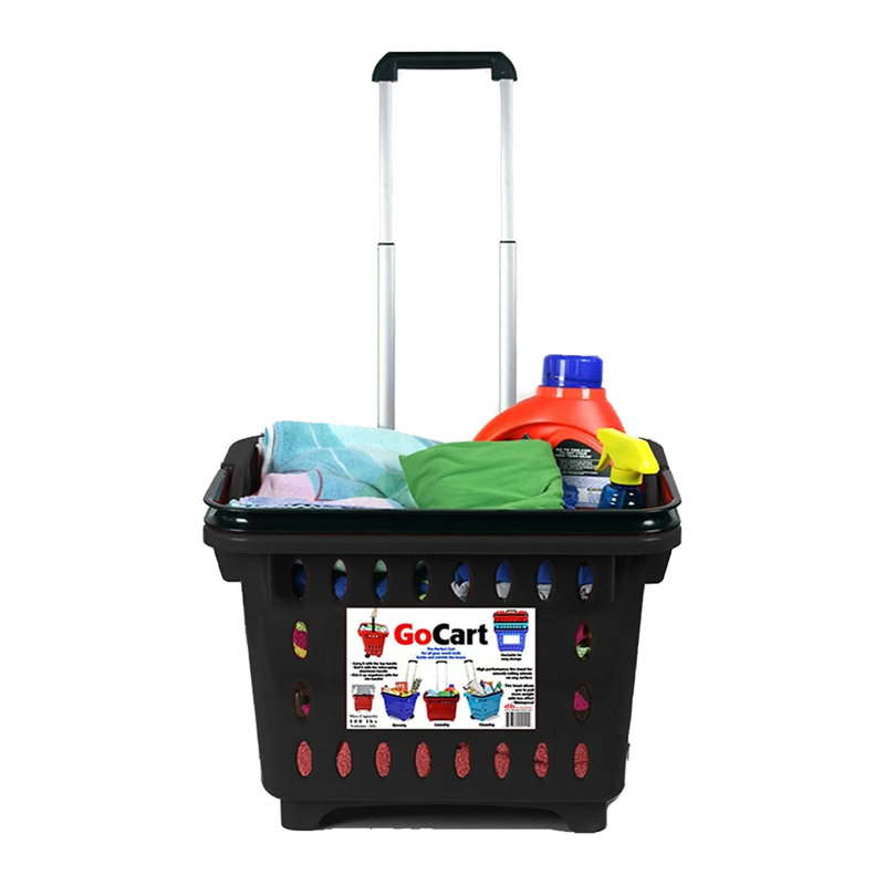 Plastic Rolling Laundry Basket with Handles, Black