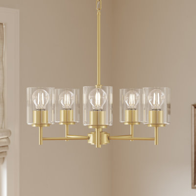 Replay Collection 5-Light Brushed Gold  Chandelier with Clear Glass Shades