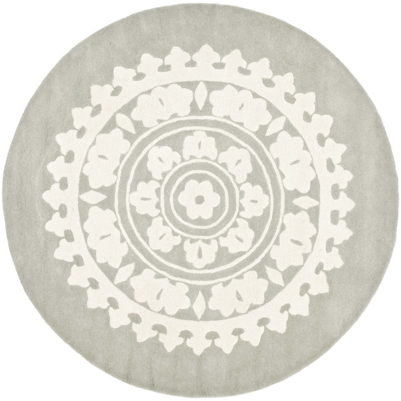 Camisa Hand Tufted Wool & Viscose Pile Geometric Rug, Round 10'