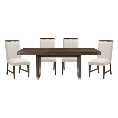 Table de salle à manger moderne extensible à finition brune 5PCS avec 4 chaises d'appoint