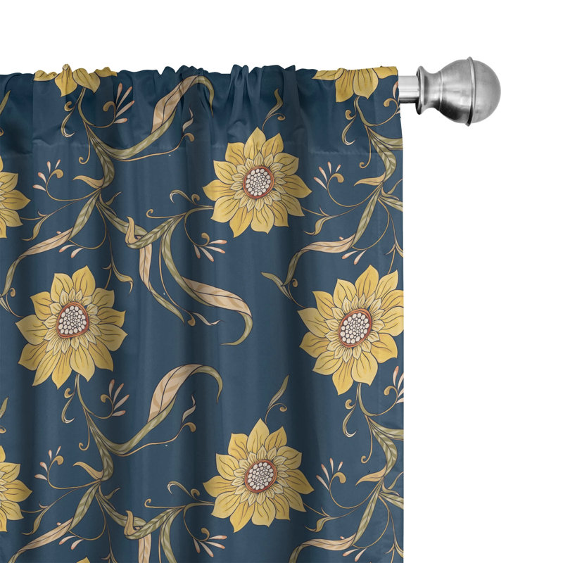 Sunflower Floral Semi-Sheer Rod Pocket Curtain Panels, 28" x 84"