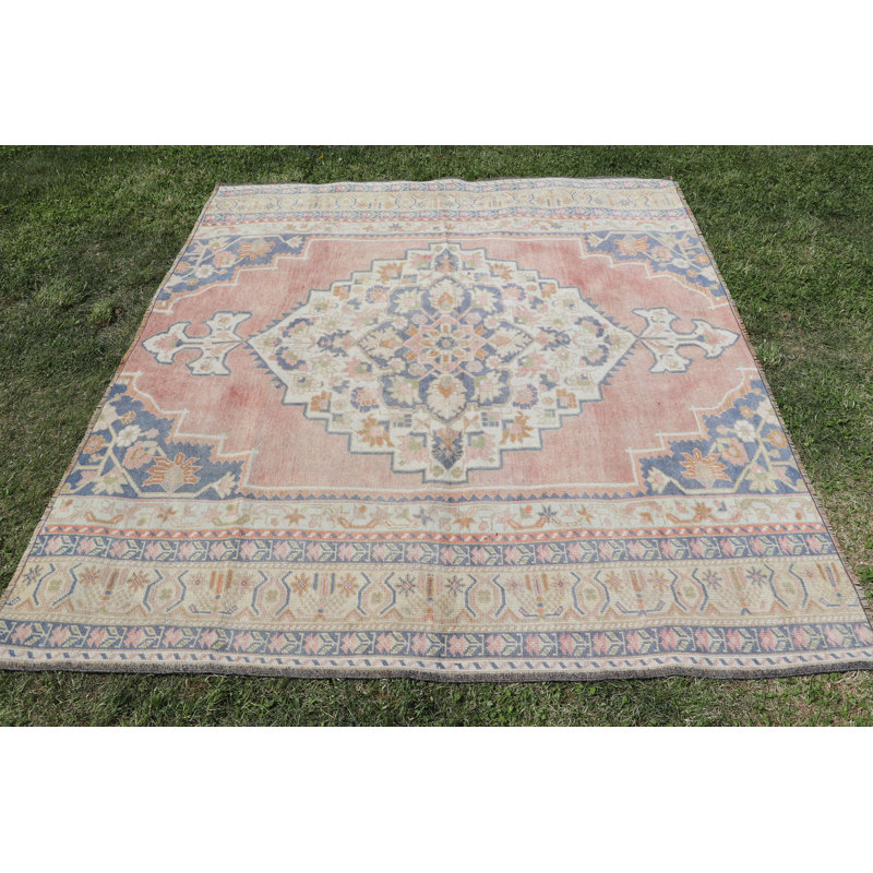 Tapis rétro Oushak rétro rouge vif pour une décoration élégante