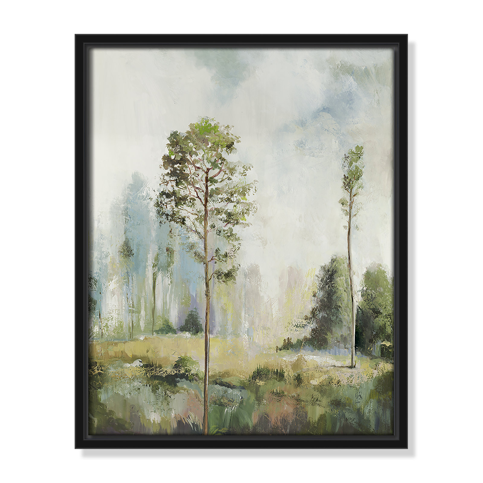 Tall Green Trees I by Teton Pearce - Floater Frame Print on Canvas, 15.5" H x 12.5" W, Espresso