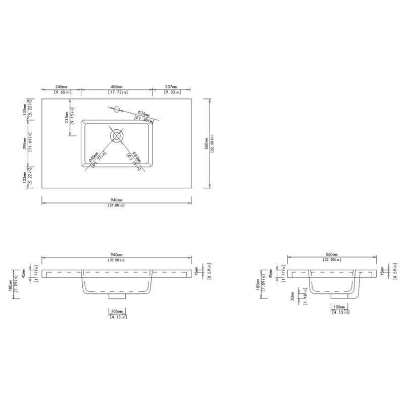 37" White Stone Vanity Top with Integrated Basin