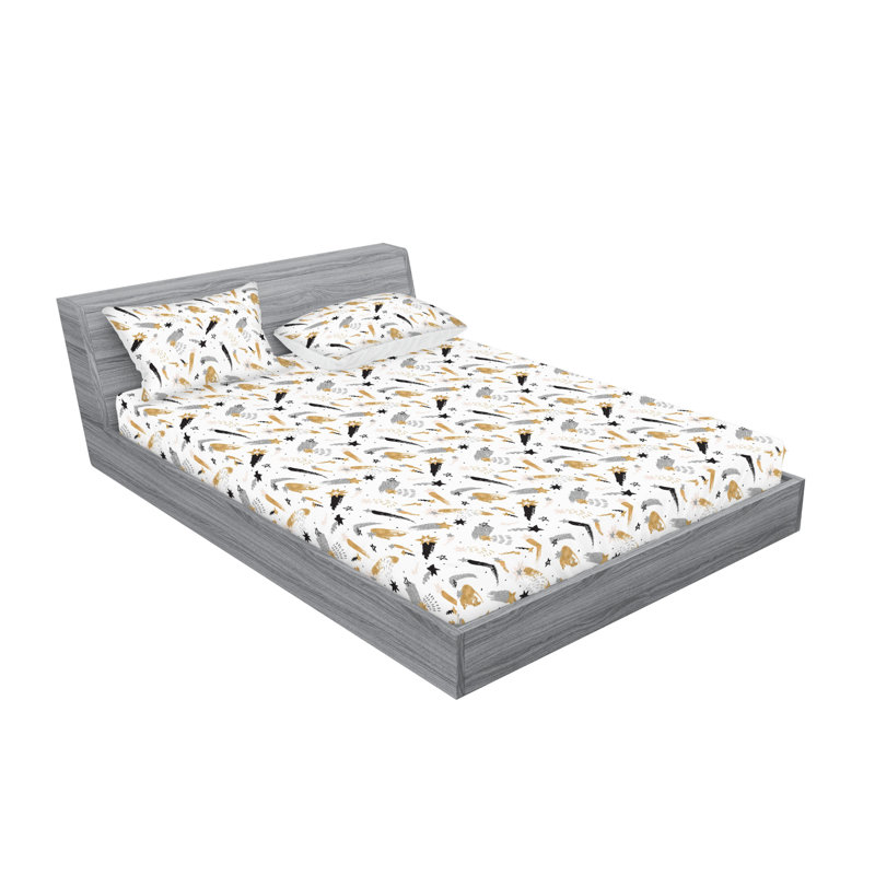 Microfiber Sheet Set, Queen Sheet Set with 2 Pillowcases, Gray/Camel/White Falling Star Space