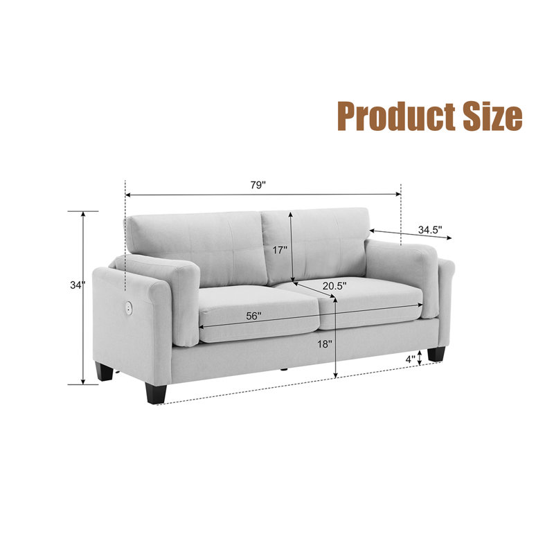Tufted 3 Seat Sofa, Grey Fabric