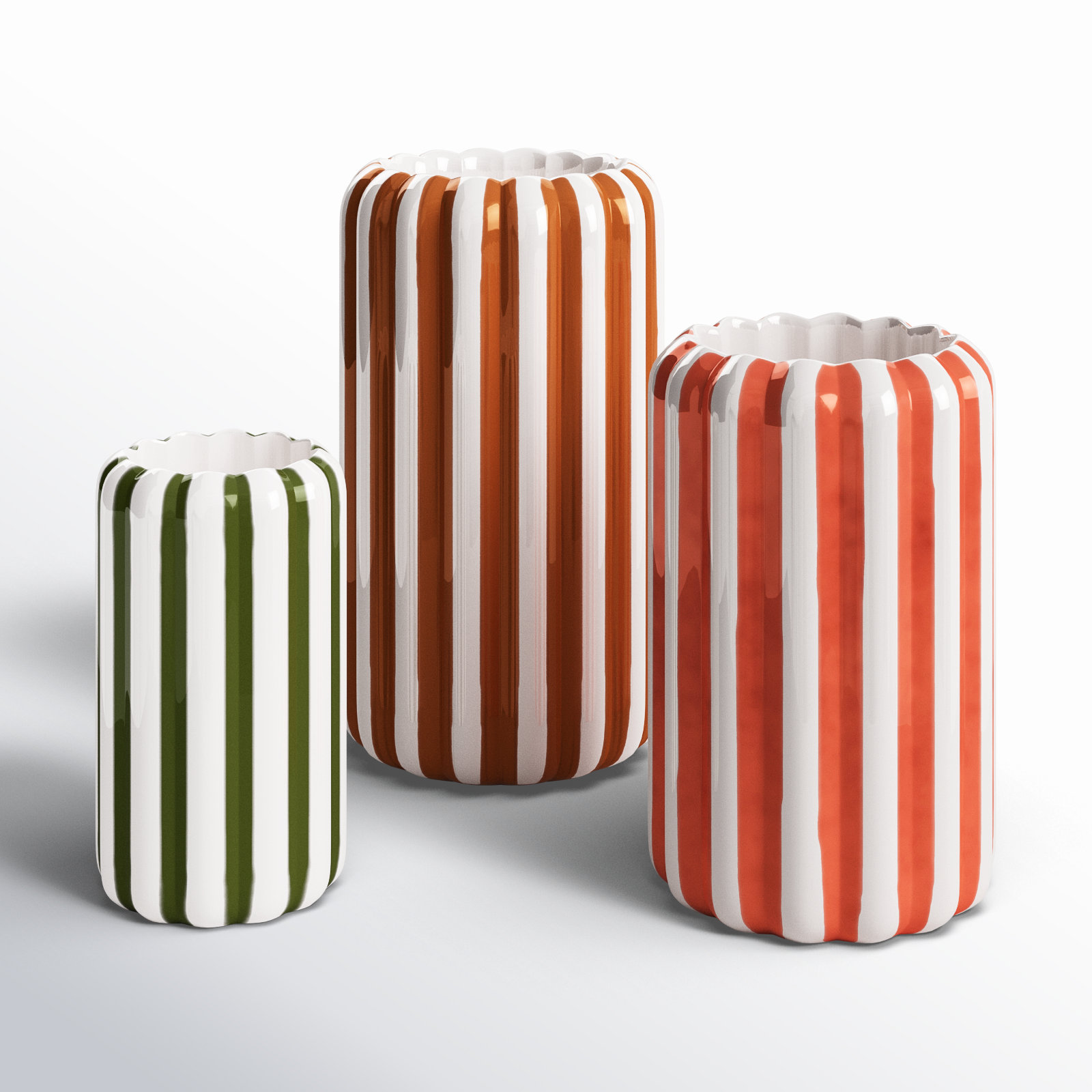 Birch Lane™ SET OF THREE CERAMIC VASES WITH VERTICAL STRIPES - ONE EACH COLOR | Birch Lane