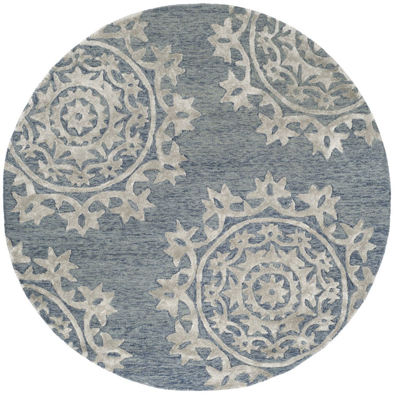 Tapis damassé en laine et viscose Rudra, Rond 5 pi