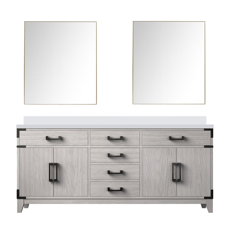 Meuble-lavabo double en chêne blanc 72 po X P 22 po D, plateau en marbre de culture et robinet