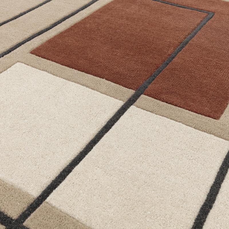 Gina Geometric Wool Hand Tufted Area Rug, Rectangle  120 x 170 cm, Beige/Orange